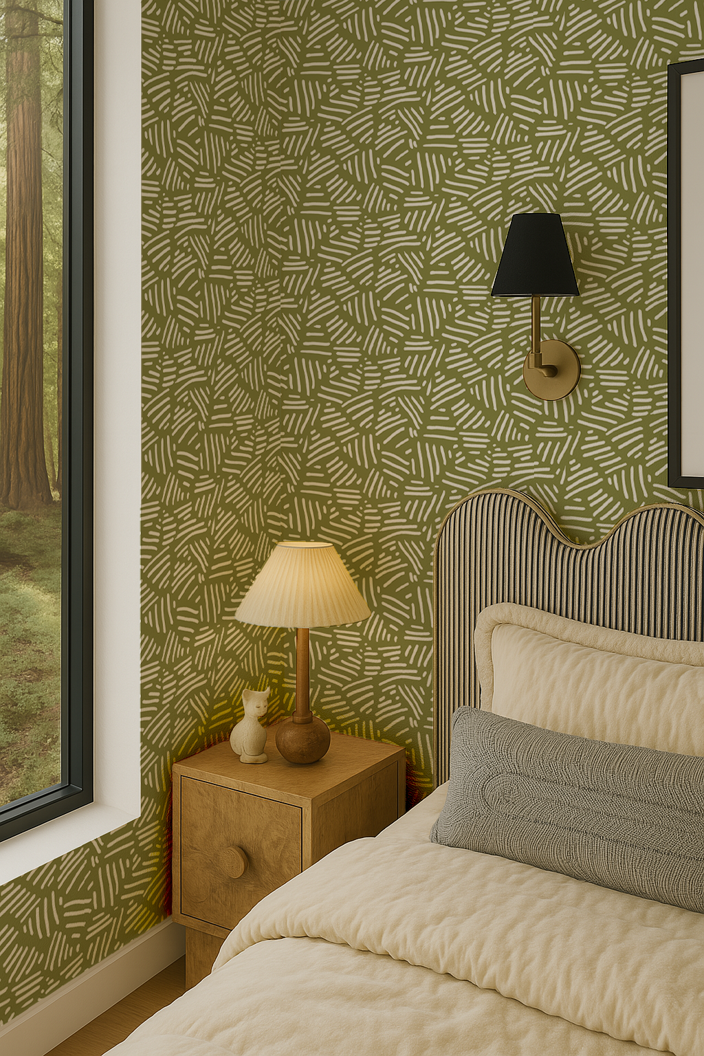 Papel pintado de rayas simples, verde oliva