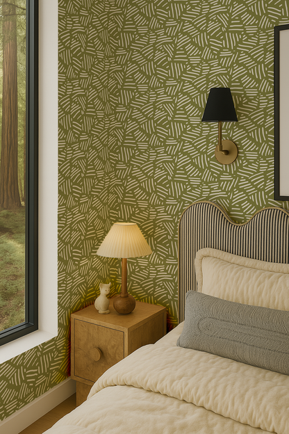 Papel pintado de rayas simples, verde oliva