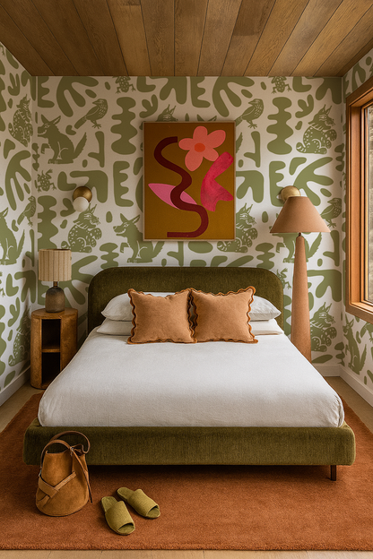 Papier peint abstrait animaux, vert