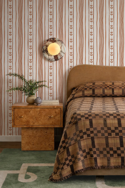 Papier peint à rayures en chaîne de marguerites, beige et terre cuite