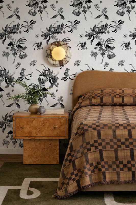 Floral Loquat Wallpaper, white and black - Tampa Home & Garden Store