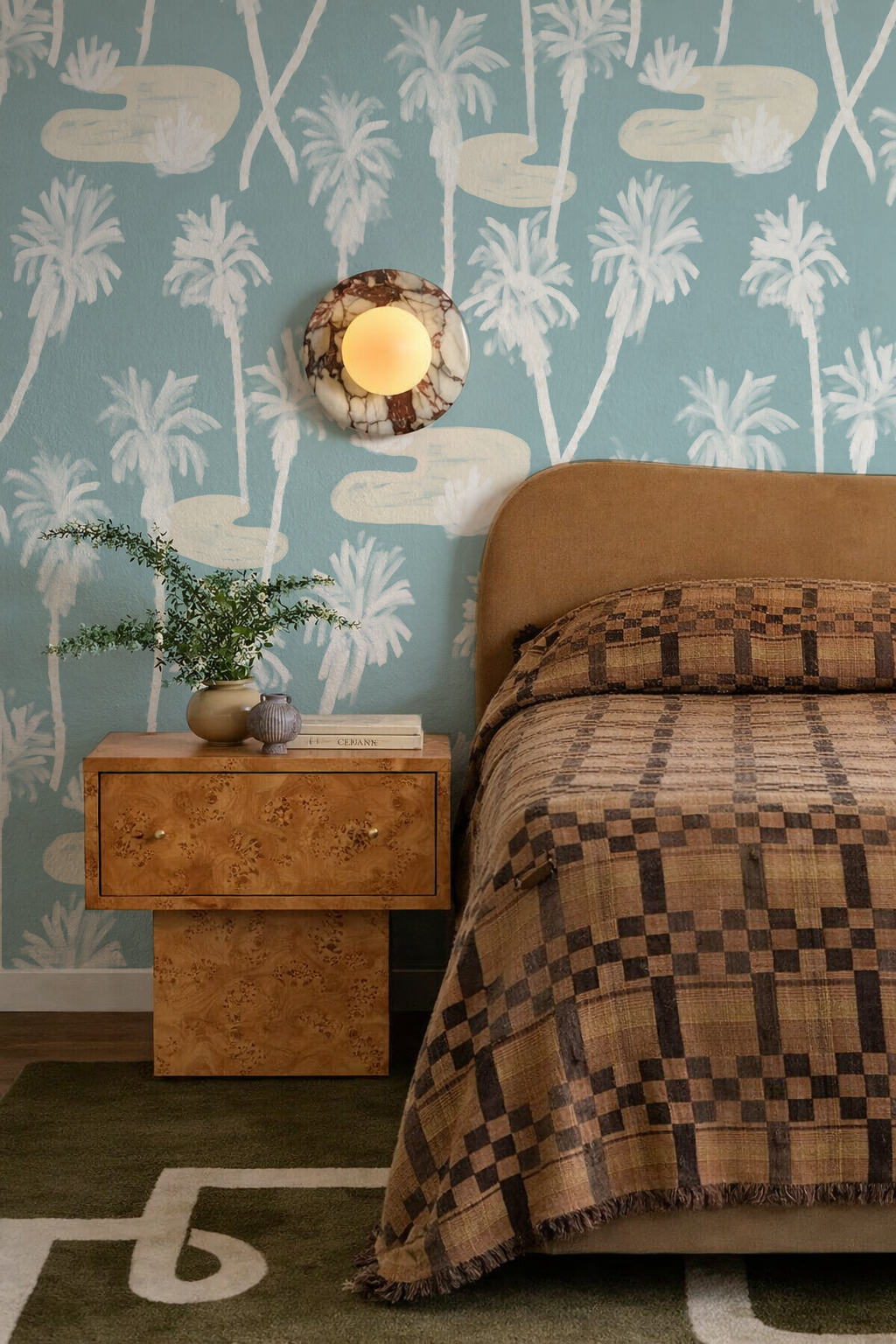 Papel pintado Palm Oasis, azul y blanco