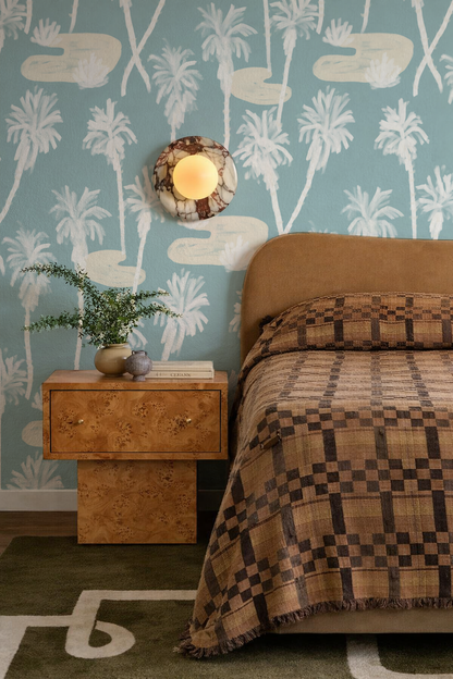 Papel pintado Palm Oasis, azul y blanco