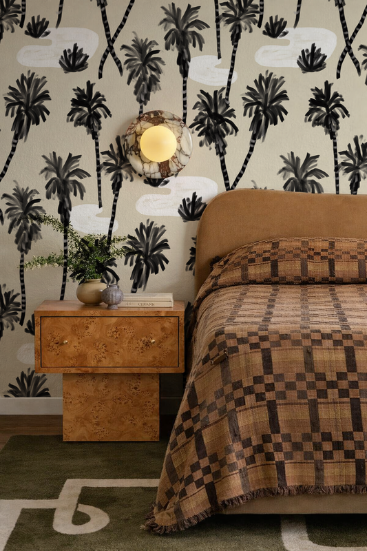 Palm Oasis Wallpaper, neutral and black - Tampa Home & Garden Store