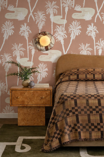 Palm Oasis Wallpaper, terra cotta and white