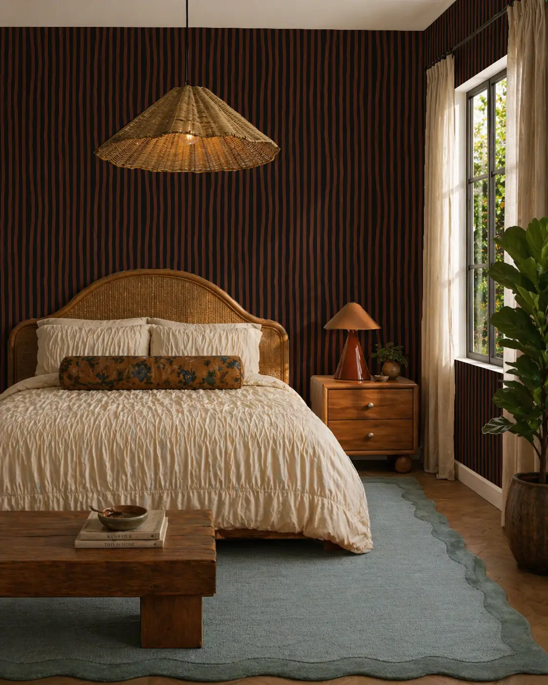 Dolce Stripe Wallpaper Black and Chocolate Samantha Santana Creative on a striped wall on Tampa Home & Garden Store