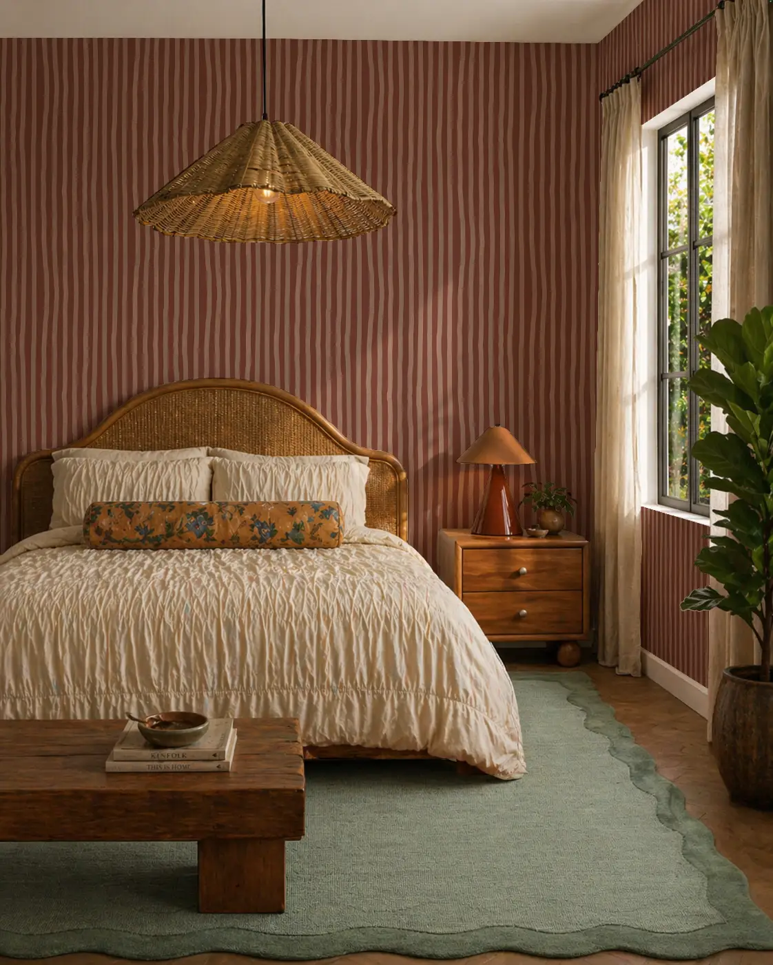 Dolce Stripe Wallpaper by Samantha Santana Creative, brown and peach striped pattern on Tampa Home & Garden Store
