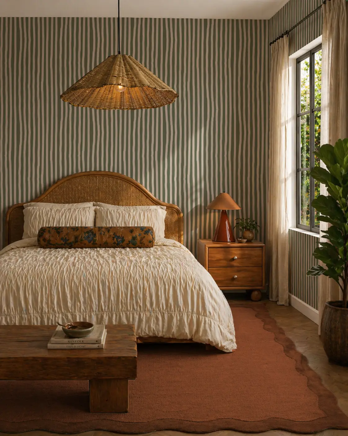 Dolce Stripe Wallpaper in olive green and tan by Samantha Santana Creative on Tampa Home & Garden Store
