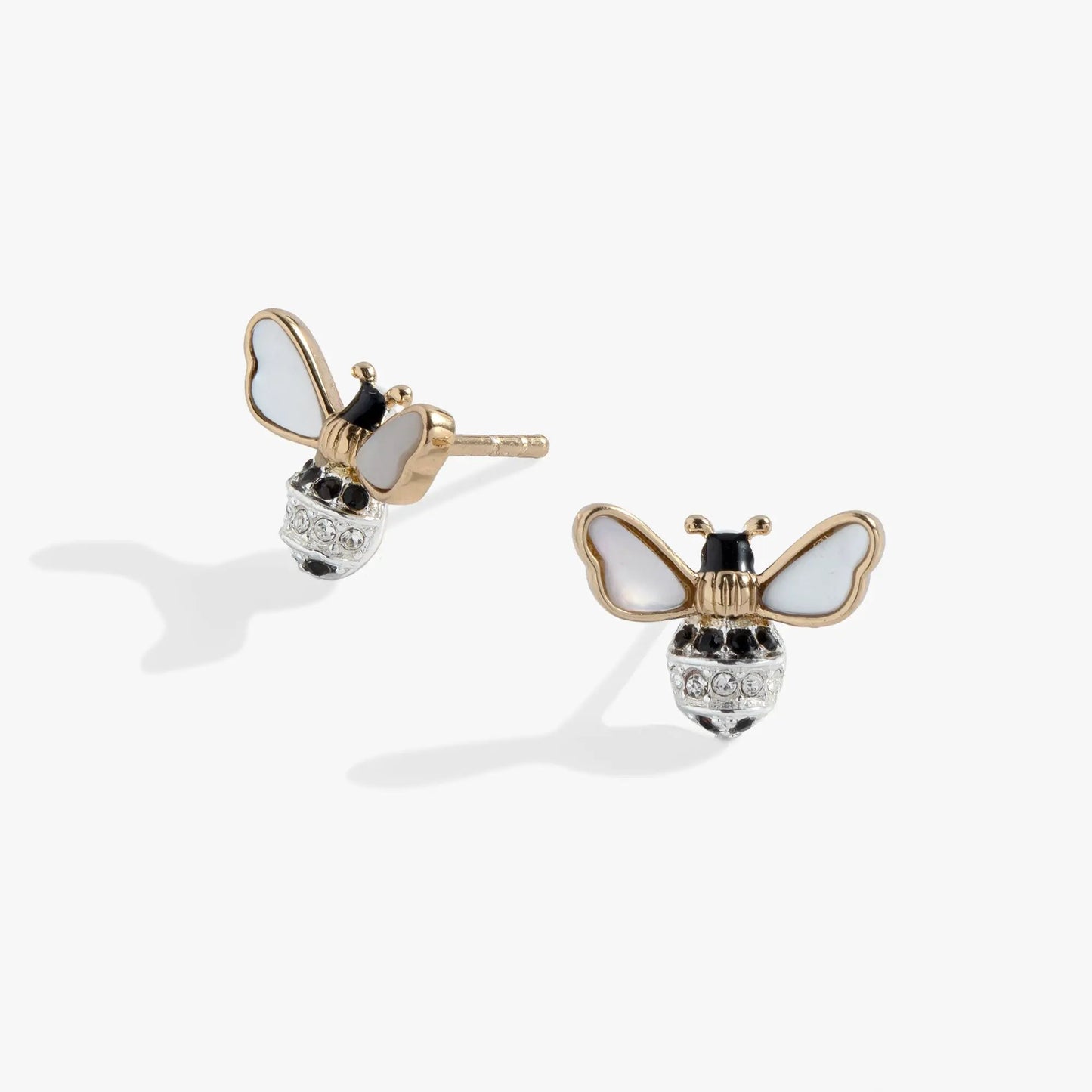 Bee stud earrings by Alex and Ani, pair with white enamel wings and crystal-accented bodies on Tampa Home & Garden Store