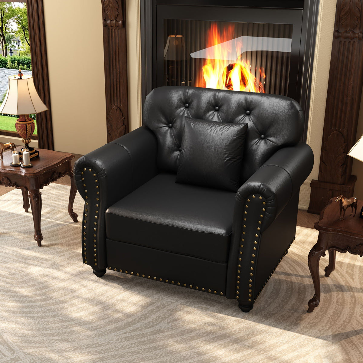 Upholstered Sofa with Nailhead and Ottoman