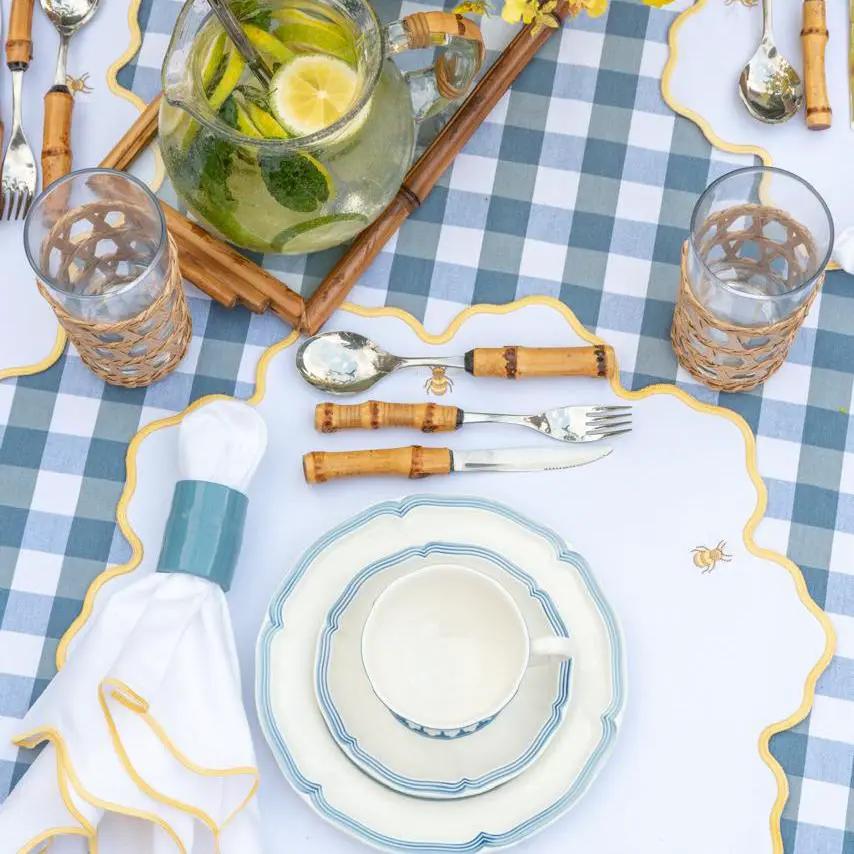 Brazilian Bamboo Napkin Ring for Table Settings natural bamboo finish on blue check table on Tampa Home & Garden Store