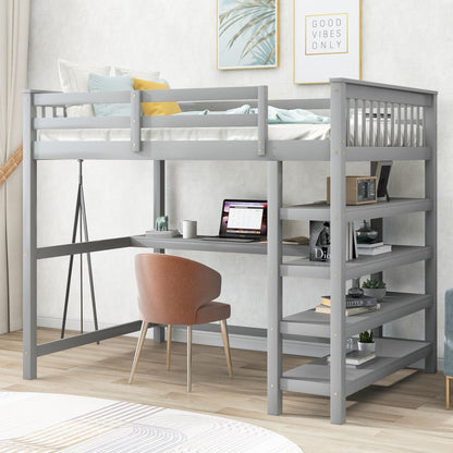 Loft bed with storage shelves and under-bed desk in gray finish by HouseOfZazla on Tampa Home & Garden Store
