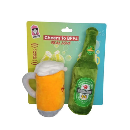 Set de regalo de peluche para perro Beers-Cheers: con chirriador y papel arrugado para divertirse.