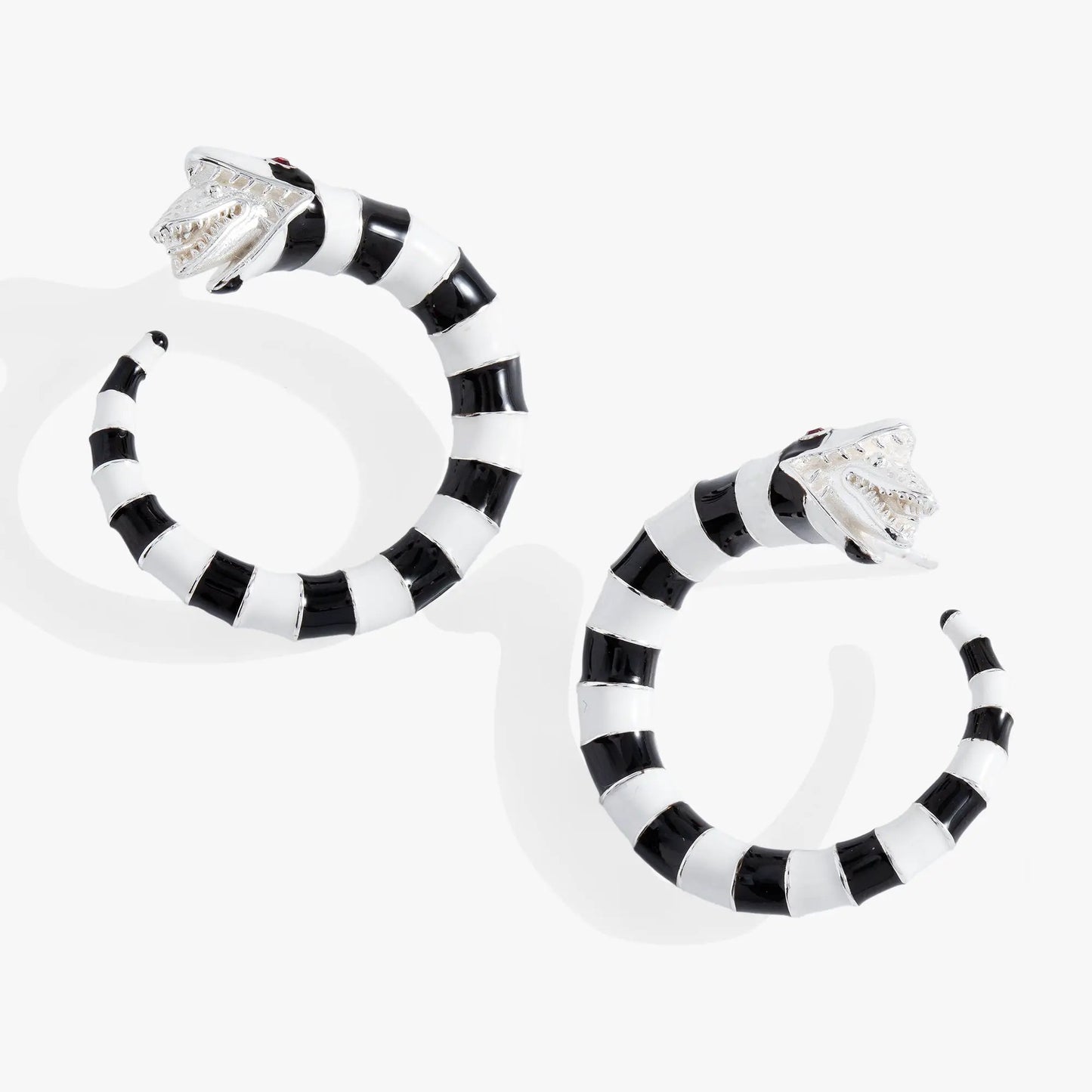BEETLEJUICE Sandworm Hoop Earring, black white enamel with silver beetle head by ALEX AND ANI on Tampa Home & Garden Store