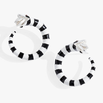 BEETLEJUICE Sandworm Hoop Earring, black white enamel with silver beetle head by ALEX AND ANI on Tampa Home & Garden Store