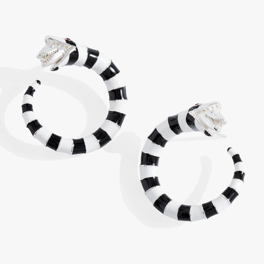 BEETLEJUICE Sandworm Hoop Earring, black white enamel with silver beetle head by ALEX AND ANI on Tampa Home & Garden Store
