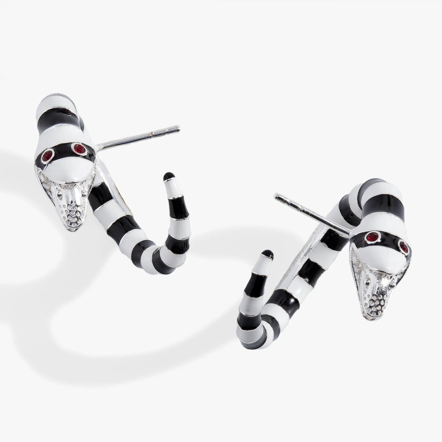 Beetlejuice Sandworm Hoop Earring by ALEX AND ANI, silver-tone with black enamel stripes on Tampa Home & Garden Store