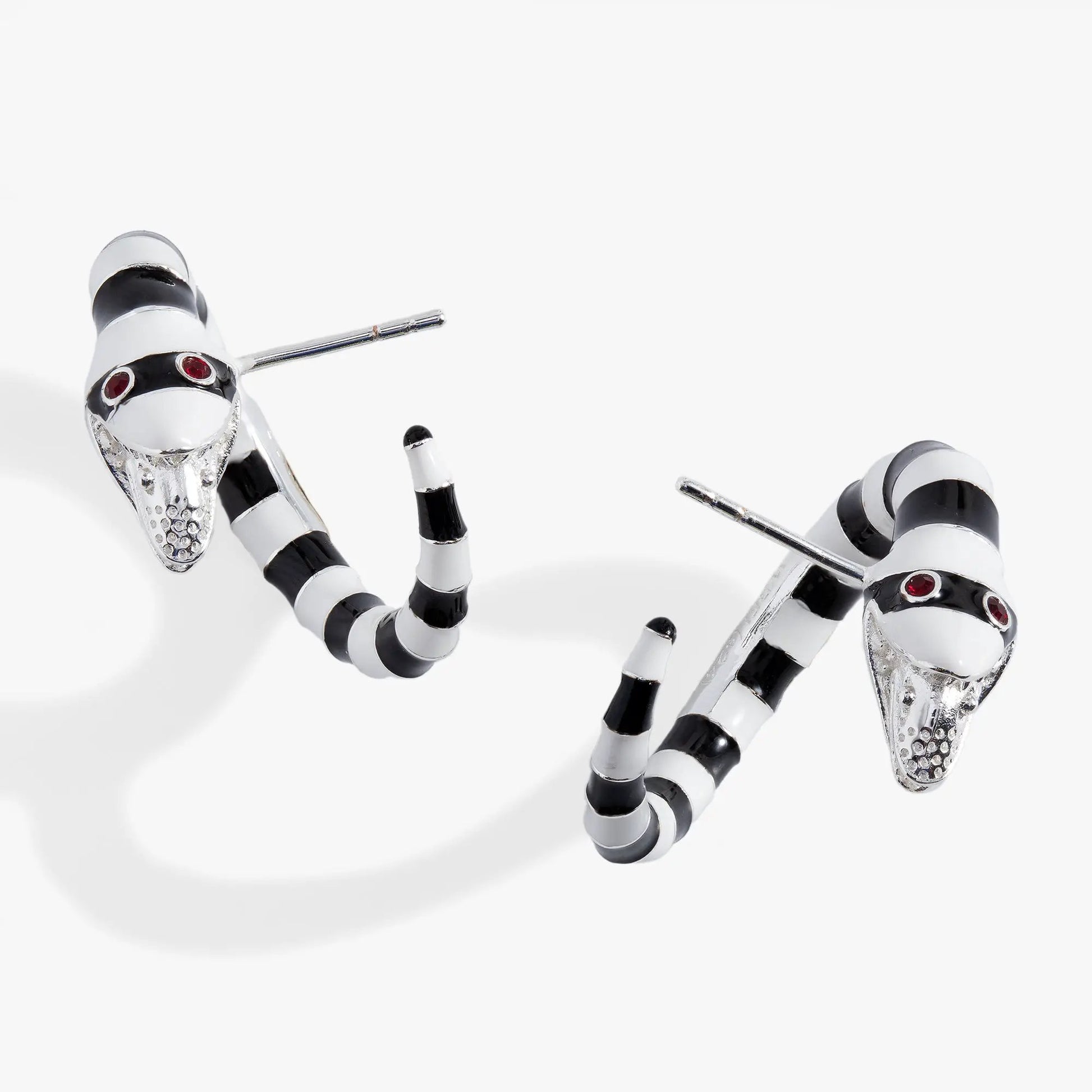 Beetlejuice Sandworm Hoop Earring by ALEX AND ANI, silver-tone with black enamel stripes on Tampa Home & Garden Store
