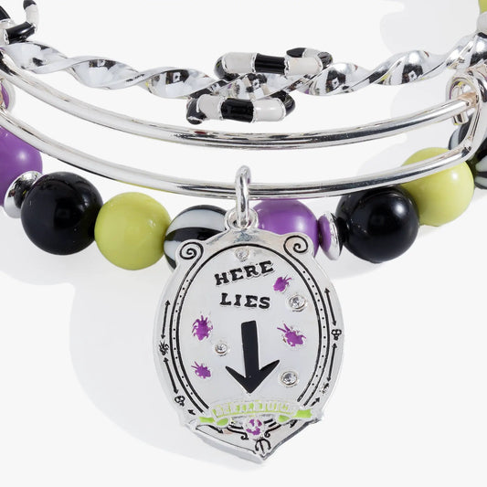 BEETLEJUICE Bangle Set of 3 bracelets by ALEX AND ANI with silver-tone coils and colorful beads on Tampa Home & Garden Store