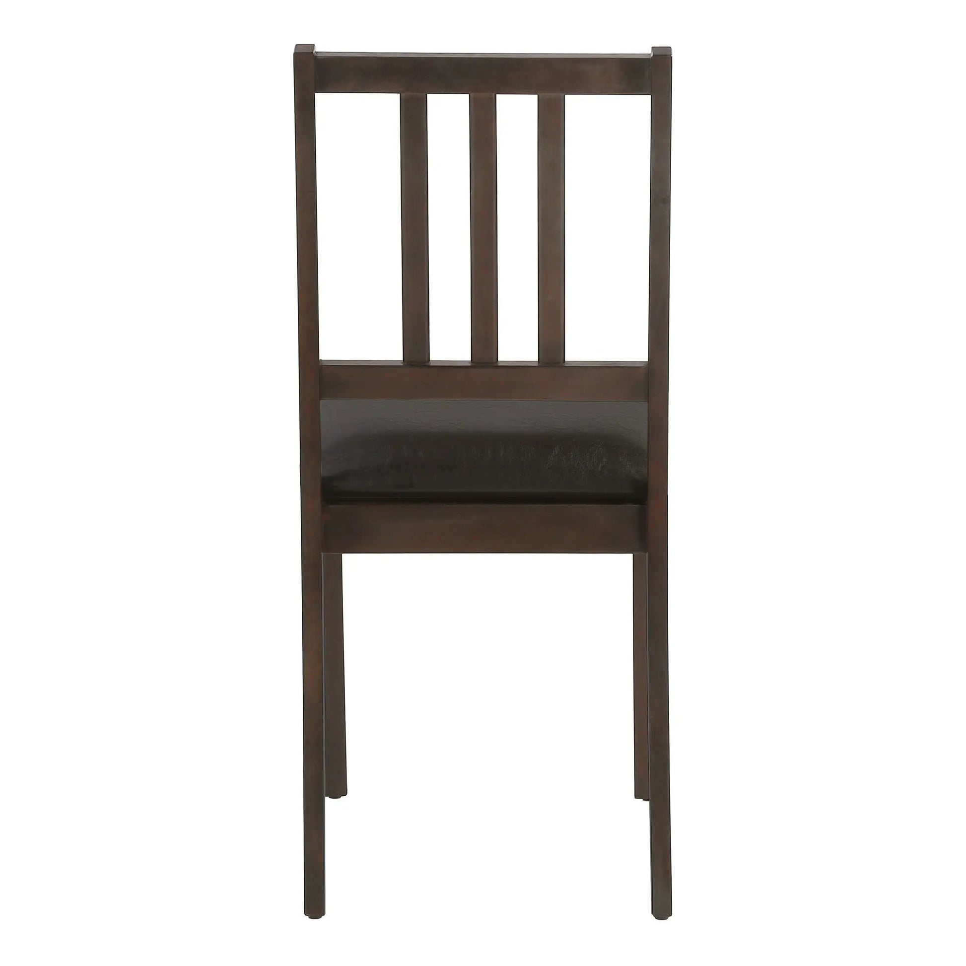 Dining chair brown wood frame with upholstered dark seat and vertical slat back on Tampa Home & Garden Store