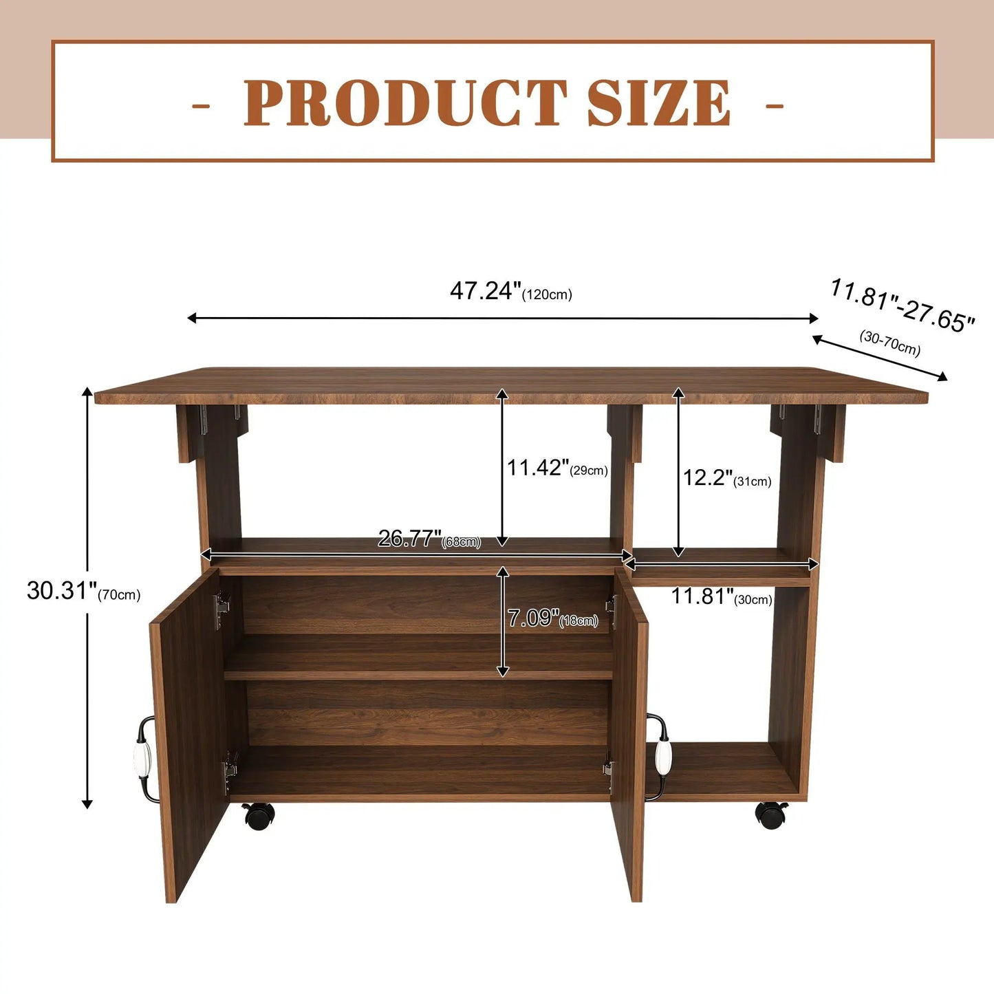 Folding island with storage shelves and wheels in dark wood by Unique Piece Furniture on Tampa Home & Garden Store
