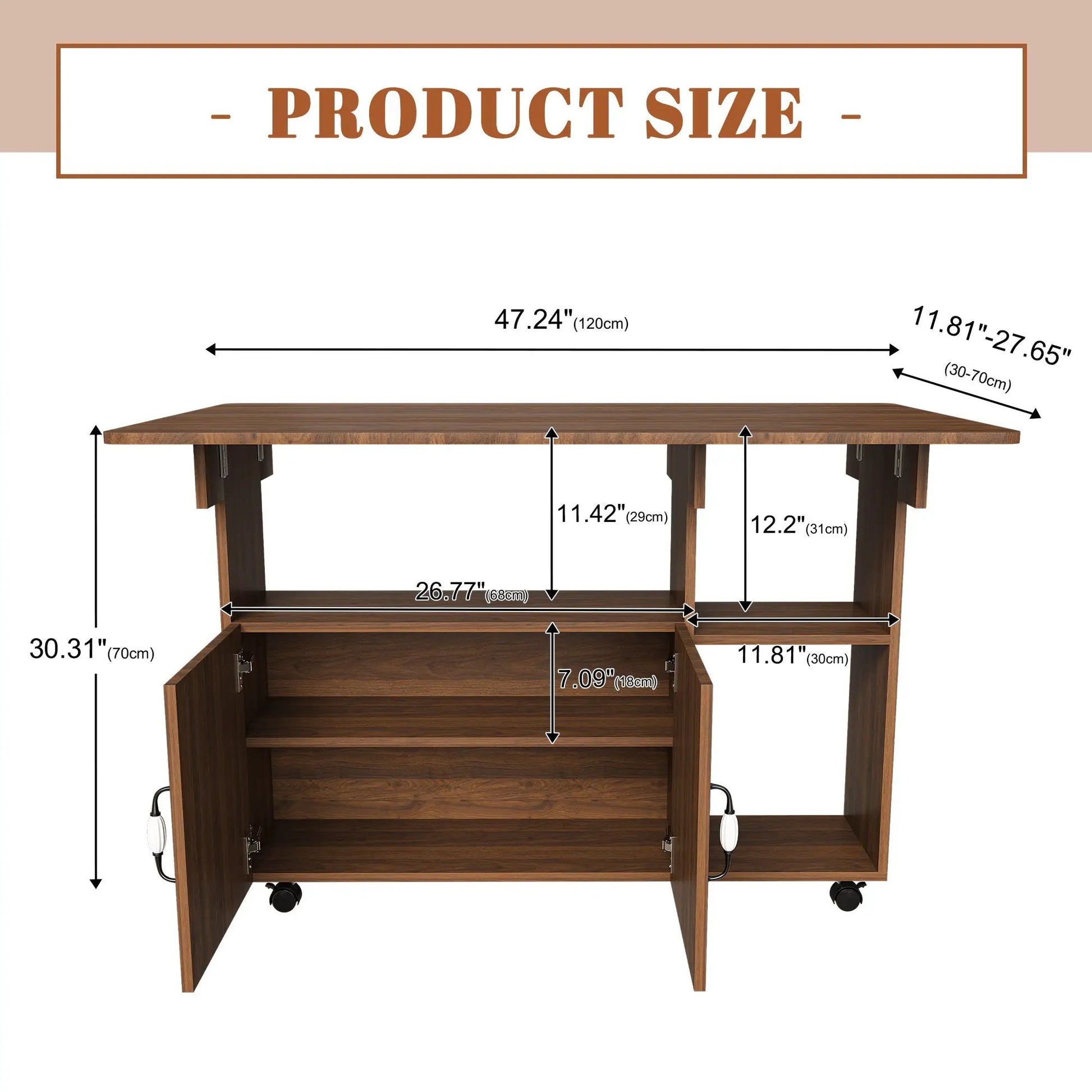 Folding island with storage shelves and wheels in dark wood by Unique Piece Furniture on Tampa Home & Garden Store