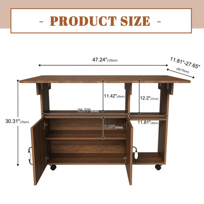 Folding island with storage shelves and wheels in dark wood by Unique Piece Furniture on Tampa Home & Garden Store
