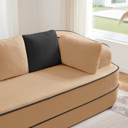 Camel Teddy Sofa with Pillows and Right Chaise