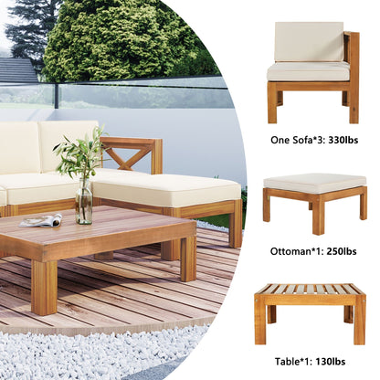 Acacia Wood Outdoor Patio Sectional Sofa Set