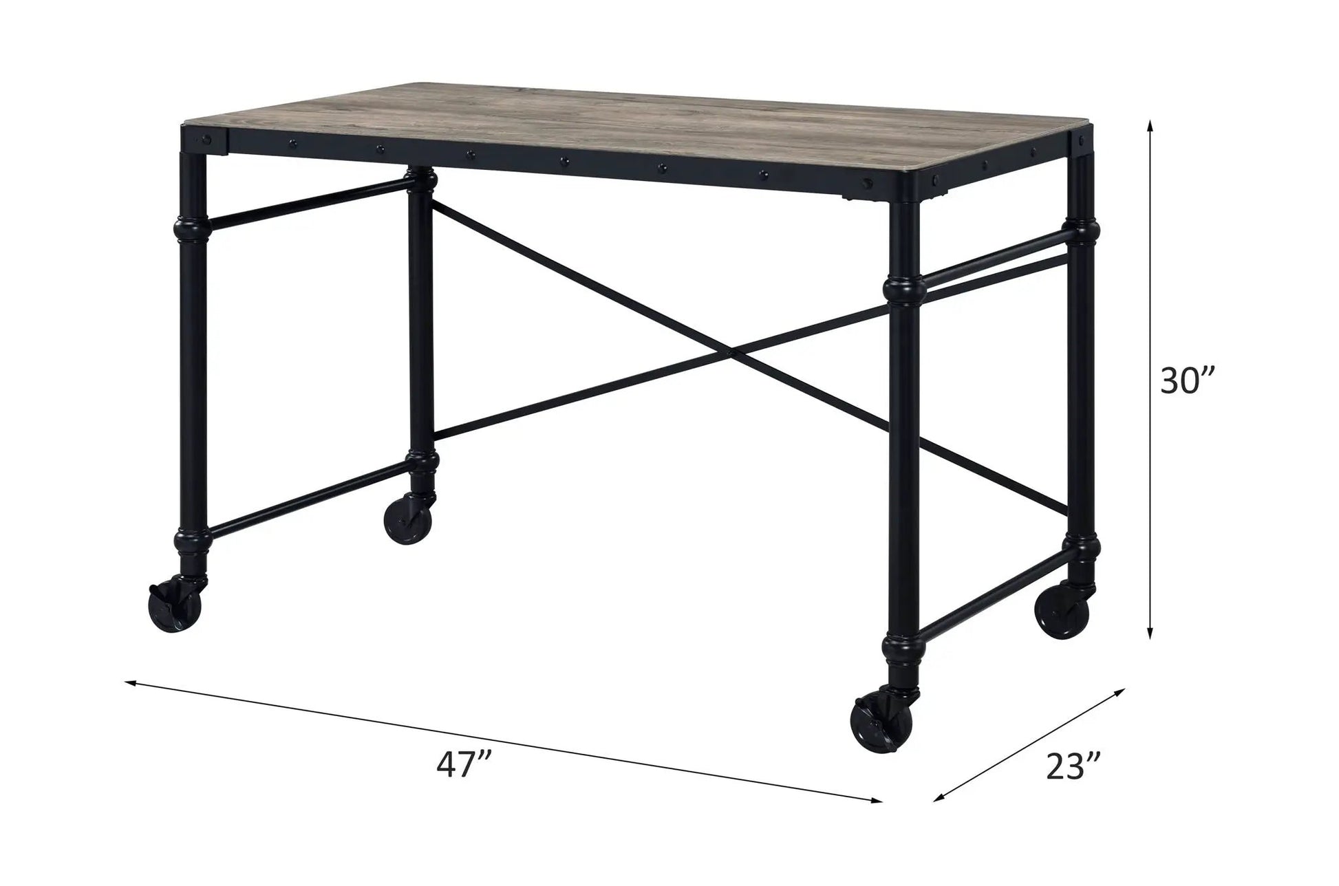 Oklarth Rustic Writing Desk black metal frame with oak top 47in L x 23in W, 30in H on Tampa Home & Garden Store