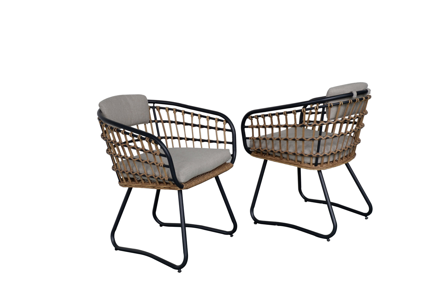 Outdoor wicker dining chairs set of 2 with gray cushions and black metal by HouseOfZazla on Tampa Home & Garden Store