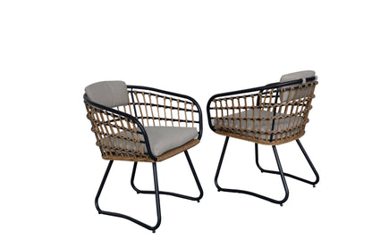 Outdoor wicker dining chairs set of 2 with gray cushions and black metal by HouseOfZazla on Tampa Home & Garden Store