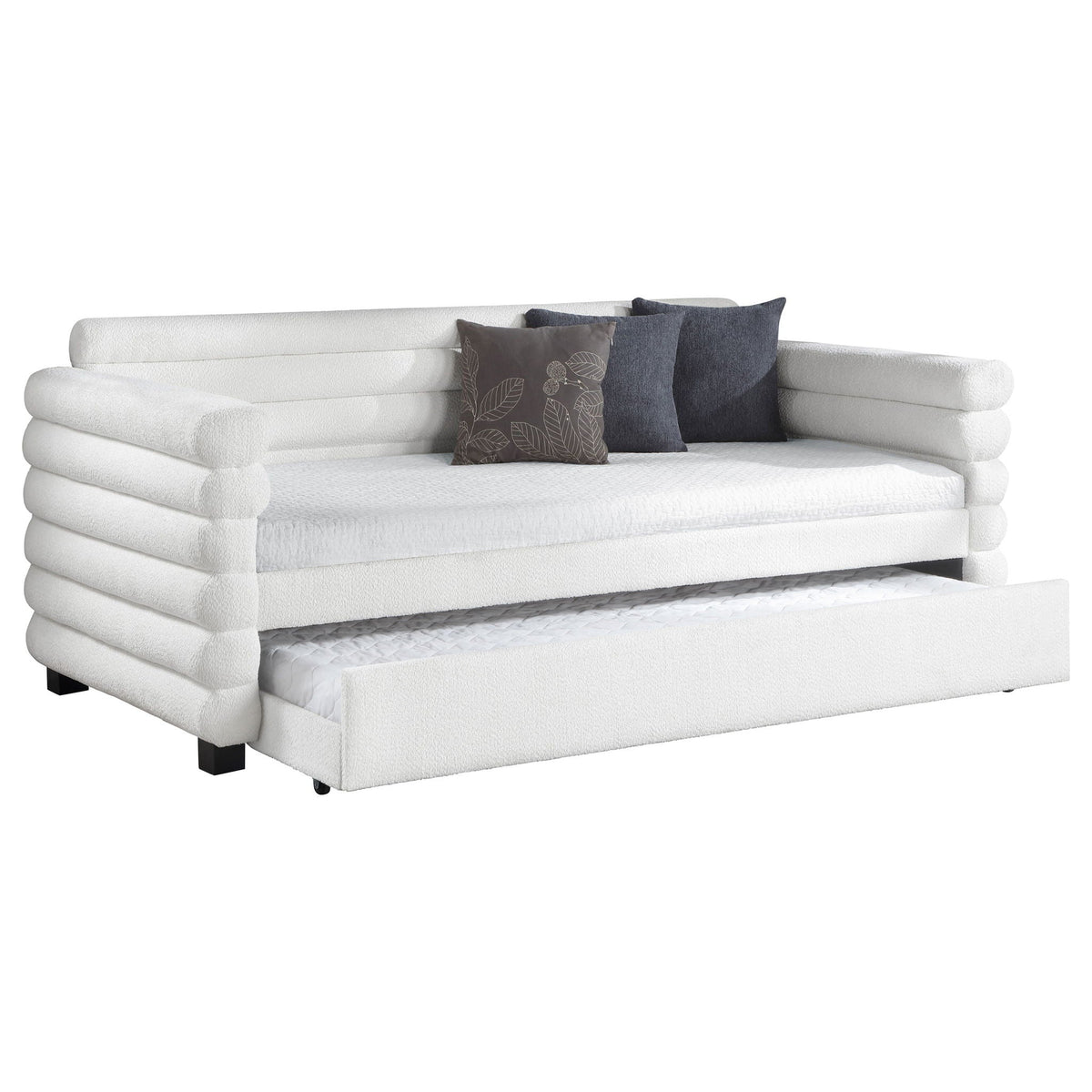 Fandango upholstered twin day bed with trundle in white textured fabric on Tampa Home & Garden Store