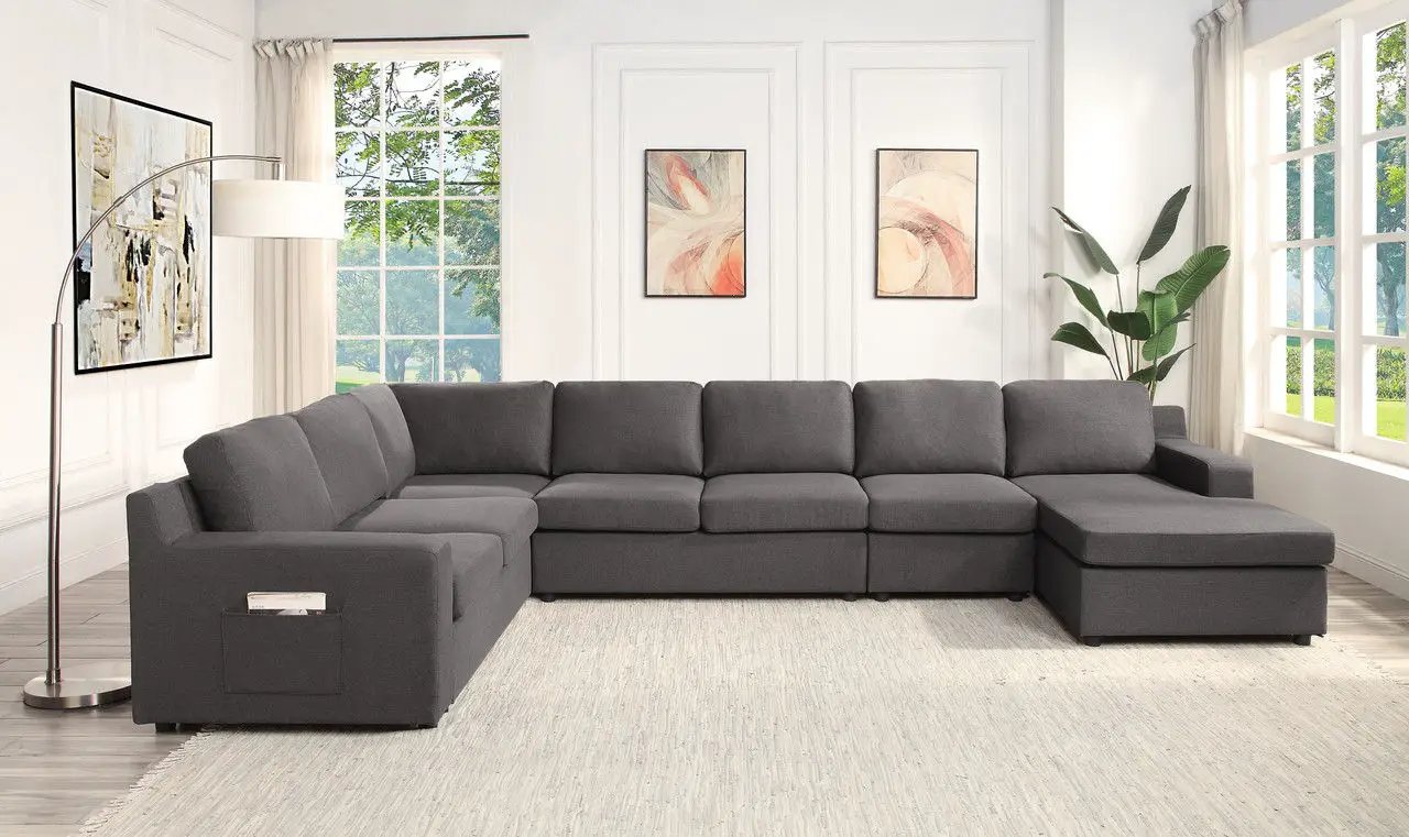 Waylon Sectional Sofa in dark gray fabric, stationary L-shaped with right chaise on Tampa Home & Garden Store