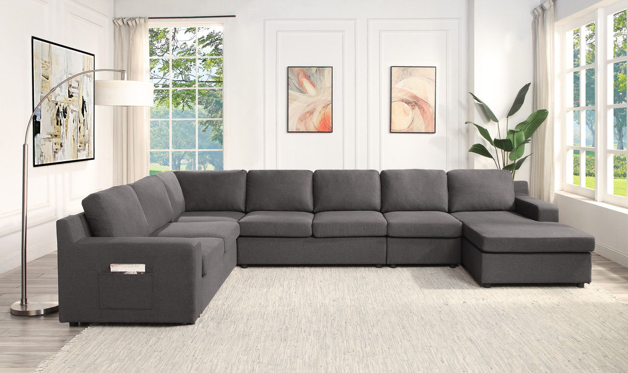 Waylon sectional sofa charcoal gray fabric, L-shaped, HouseOfZazla on Tampa Home & Garden Store