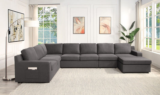 Waylon sectional sofa charcoal gray fabric, L-shaped, HouseOfZazla on Tampa Home & Garden Store