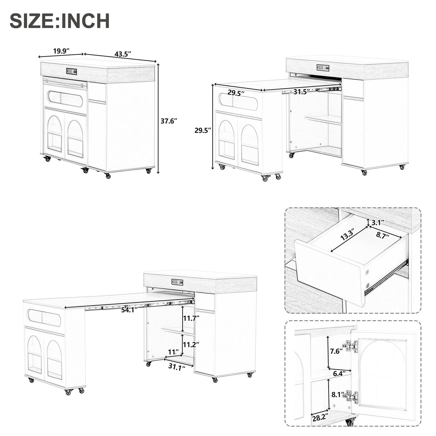 Extendable dining table with folding top and rolling island with drawers by HouseOfZazla on Tampa Home & Garden Store