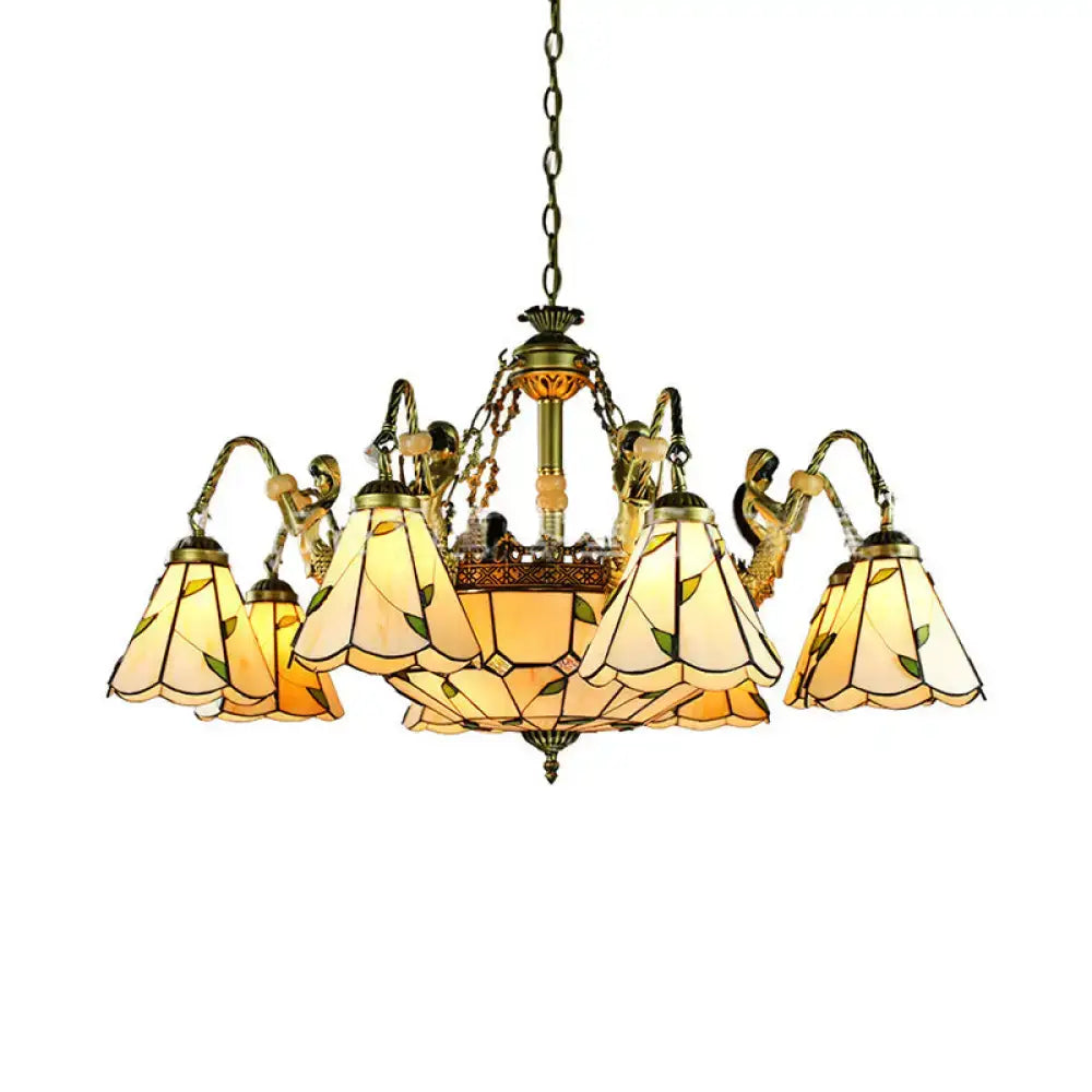 Brass Tiffany Chandelier by Decorbites, stained-glass lampshades with brass frame on Tampa Home & Garden Store