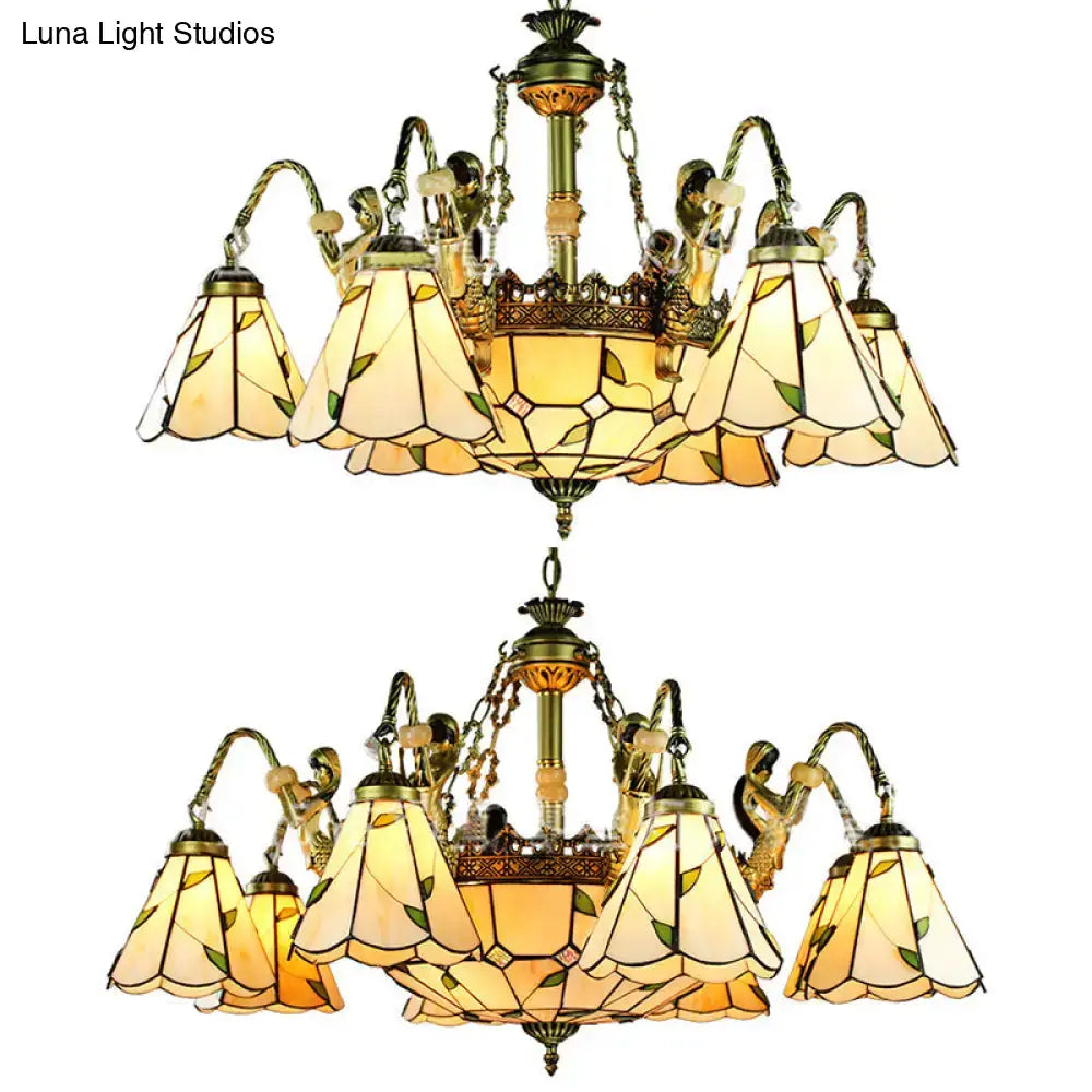 Brass Tiffany Chandelier pair with amber stained-glass shades by Decorbites on Tampa Home & Garden Store