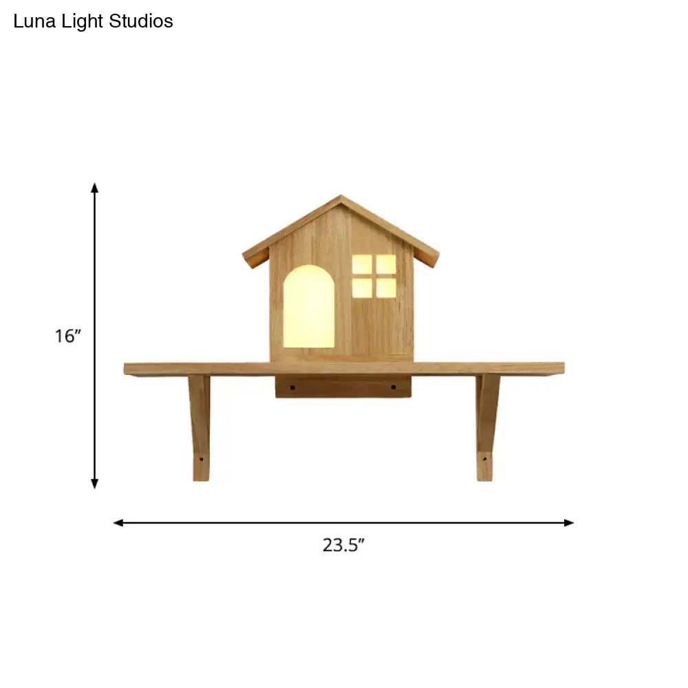 Beige wooden wall sconce in house shape with arched window and square panes by Decorbites on Tampa Home & Garden Store