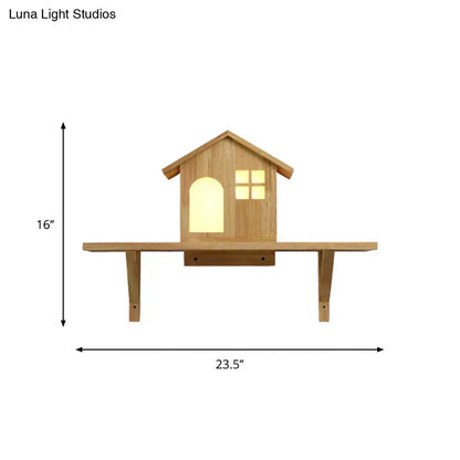 Beige wooden wall sconce in house shape with arched window and square panes by Decorbites on Tampa Home & Garden Store