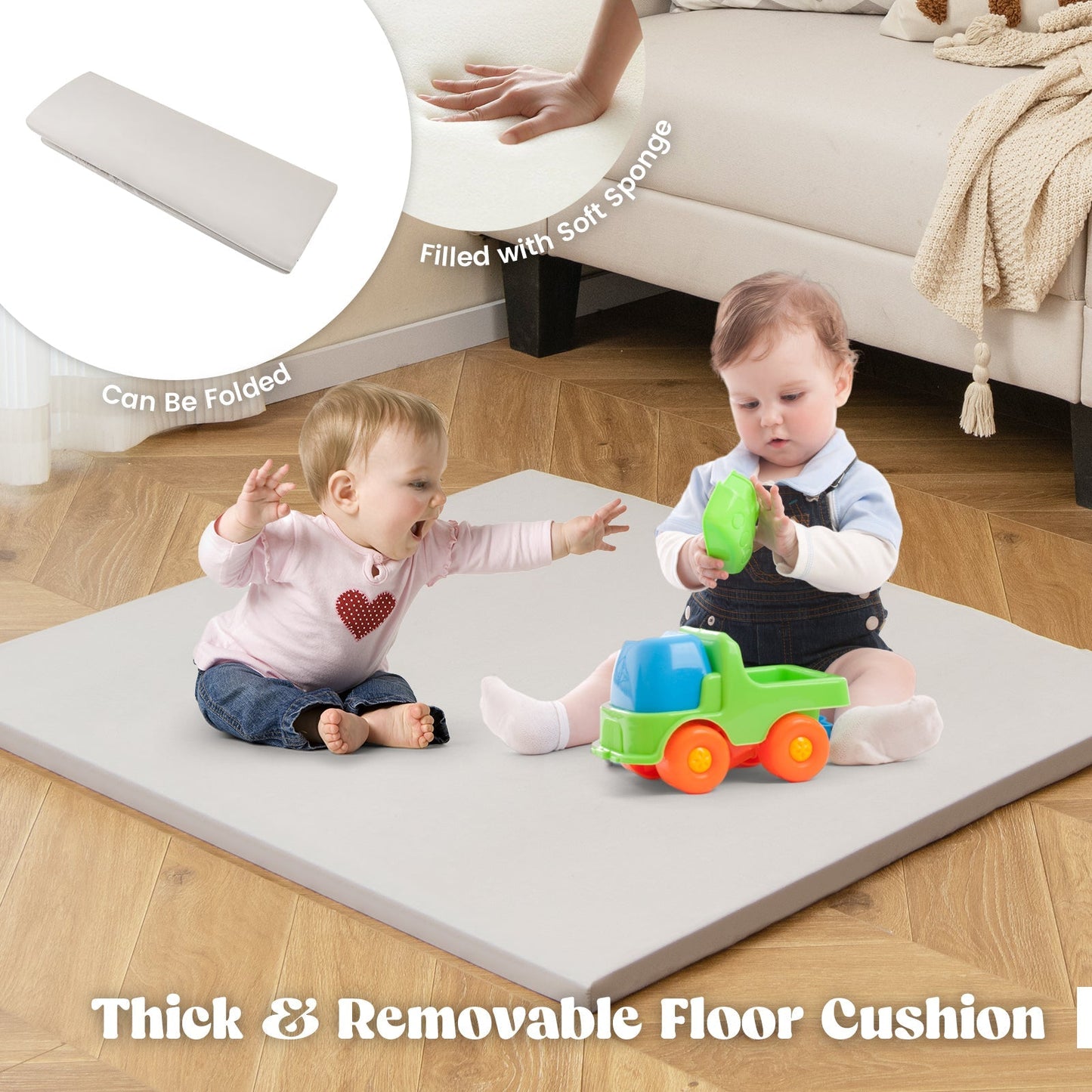 GemGear beige kids floor cushion mat thick, soft sponge-filled, foldable play surface on Tampa Home & Garden Store