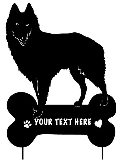 Belgian Shepherd Dog garden stake bone-shaped sign with customizable text Rustica Ornamentals on Tampa Home & Garden Store