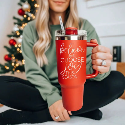 Believe and Joy 40oz Insulated Mug with Handle