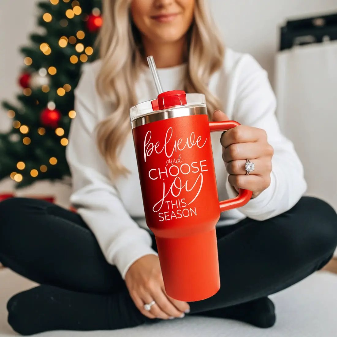 Believe and Joy 40oz Insulated Mug with Handle