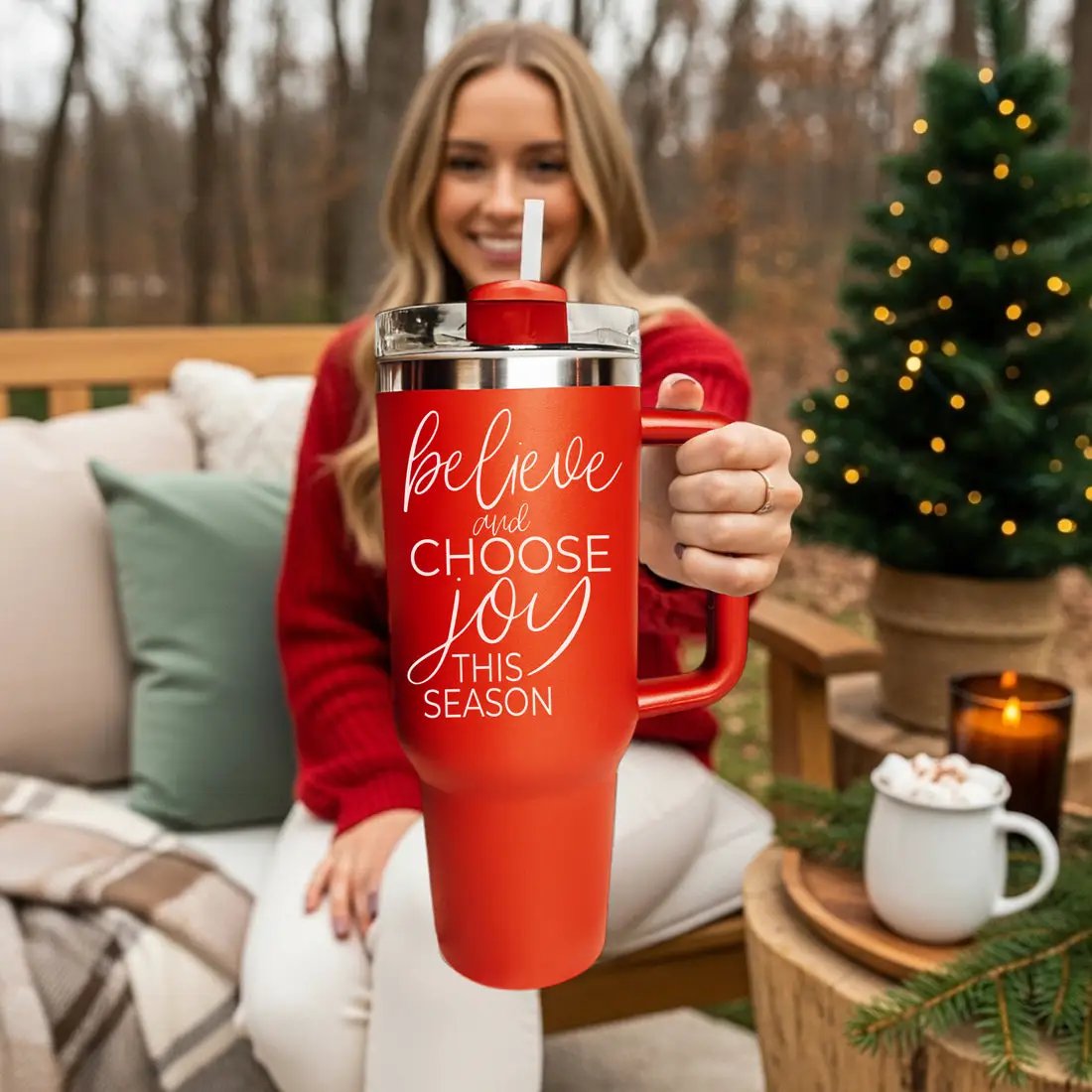 Believe and Joy 40oz Insulated Mug with Handle