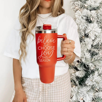 Believe and Joy 40oz Insulated Mug with Handle