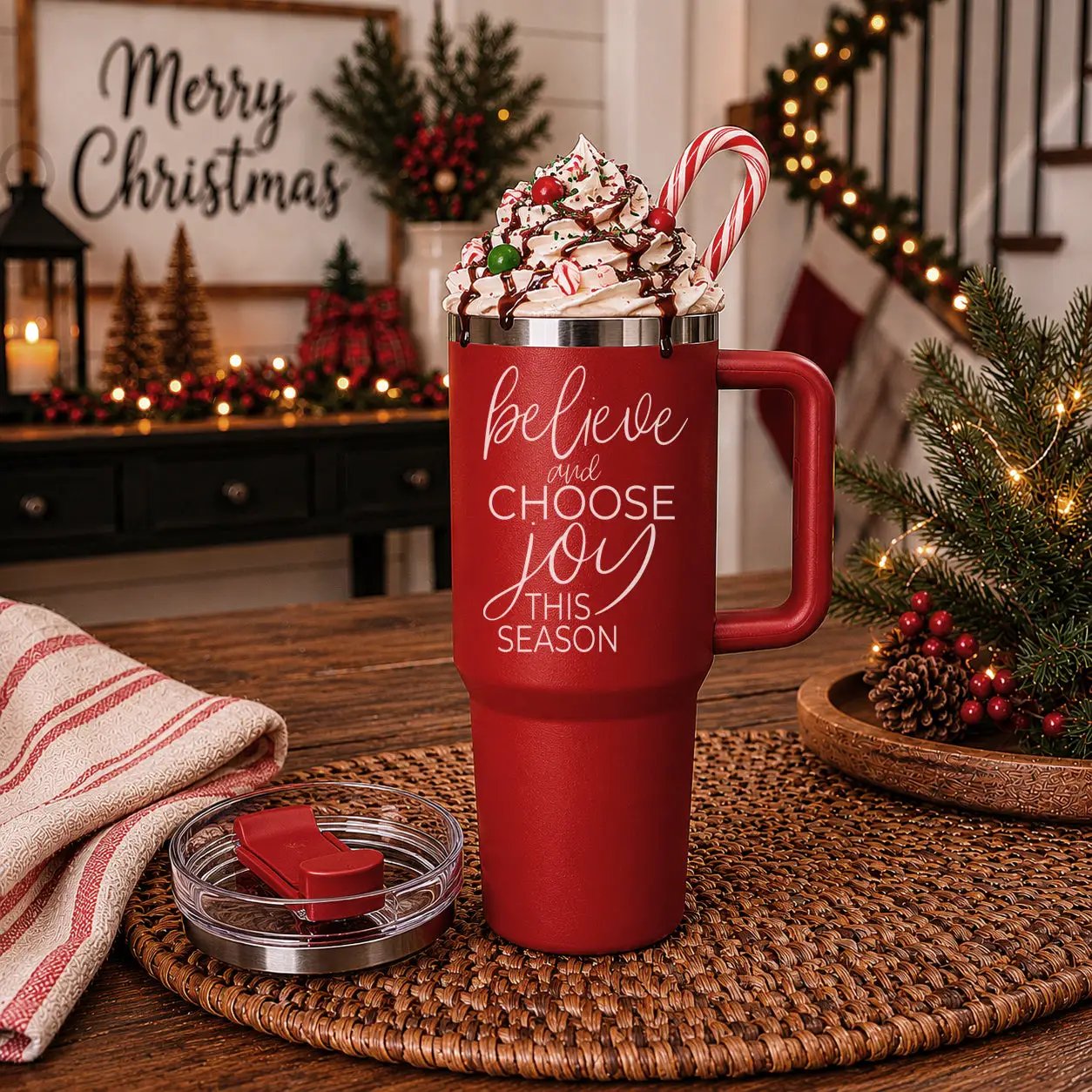 Believe and Joy 40oz Insulated Mug with Handle
