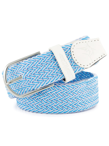 Waterline Braided Belt blue/white braided fabric with leather accents White Water Life on Tampa Home & Garden Store