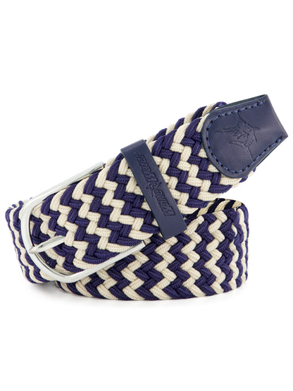 Waterline Braided Belt navy cream woven strap with blue leather end White Water Life brand on Tampa Home & Garden Store
